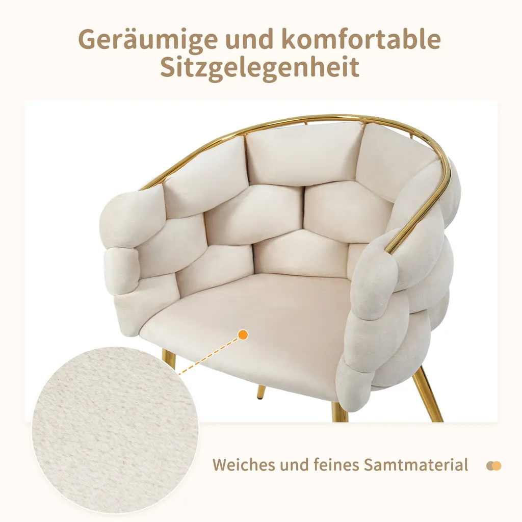 Chaise Fortuna Lai en velours beige avec pieds métal et accoudoirs - 4