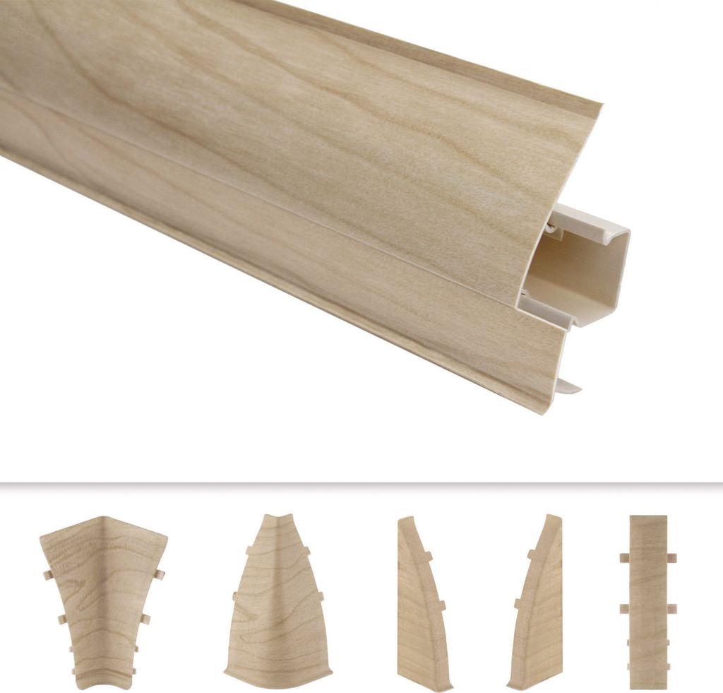 LEMAL Sockelleisten und Zubehör - PVC Fußleisten 60x26mm mit Kabelkanal - (1 Endkappe rechts, EKR.087A Holzoptik Fichte) Vinyleiste Abdeckleiste ...