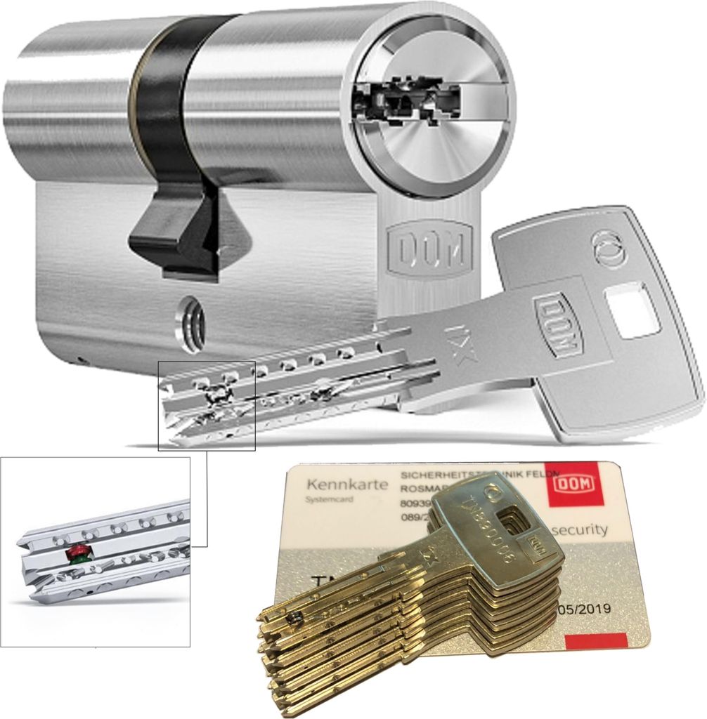 DOM iX Twido 333iX7TW Doppelzylinder mit 6 Schlüssel, Länge (a/b) 30/30mm (c= 60mm), mit Sicherungskarte, mit Not- u. Gefahrenfunktion