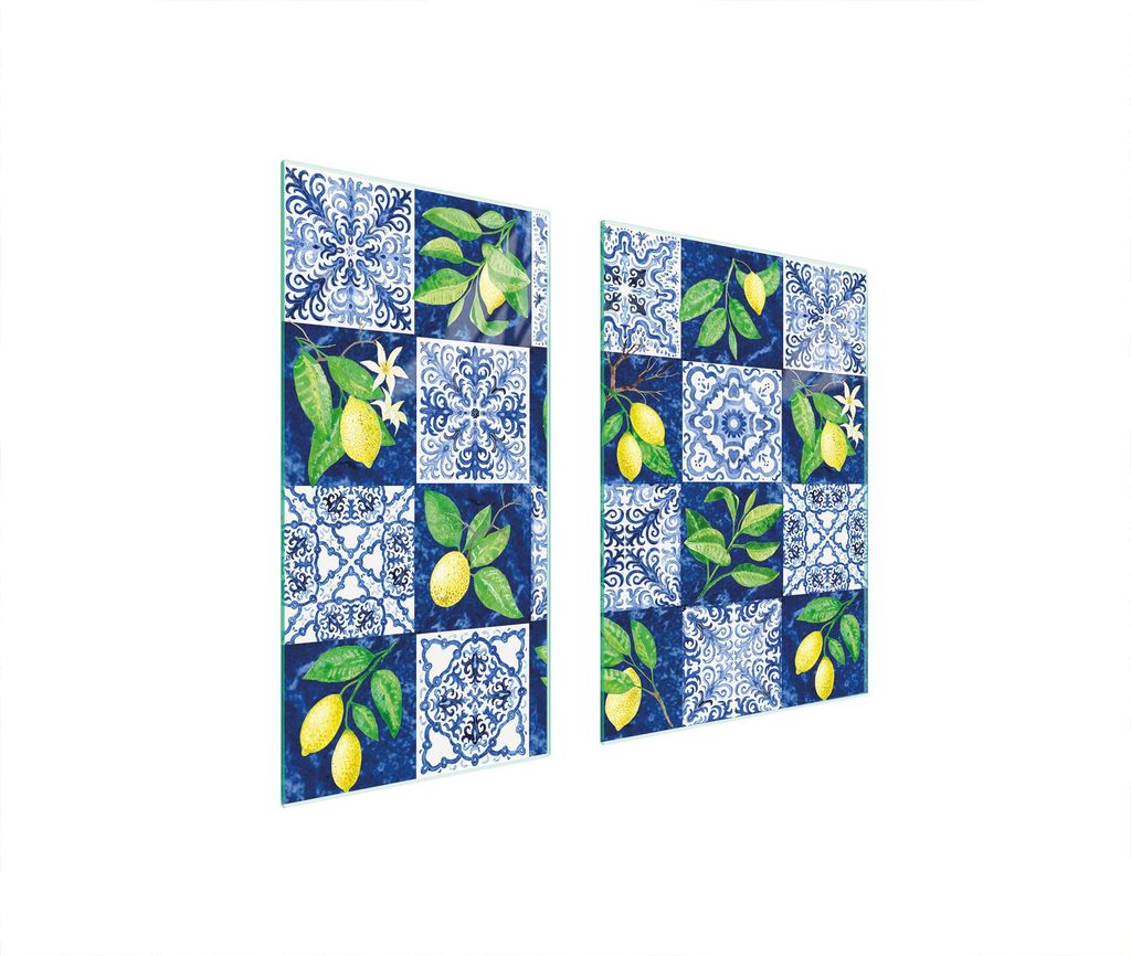 Herdabdeckplatten 2 teilig 75x52 Glaskeramikkochfeld Abdeckung Glas Schneidebrett Mosaik Zitron