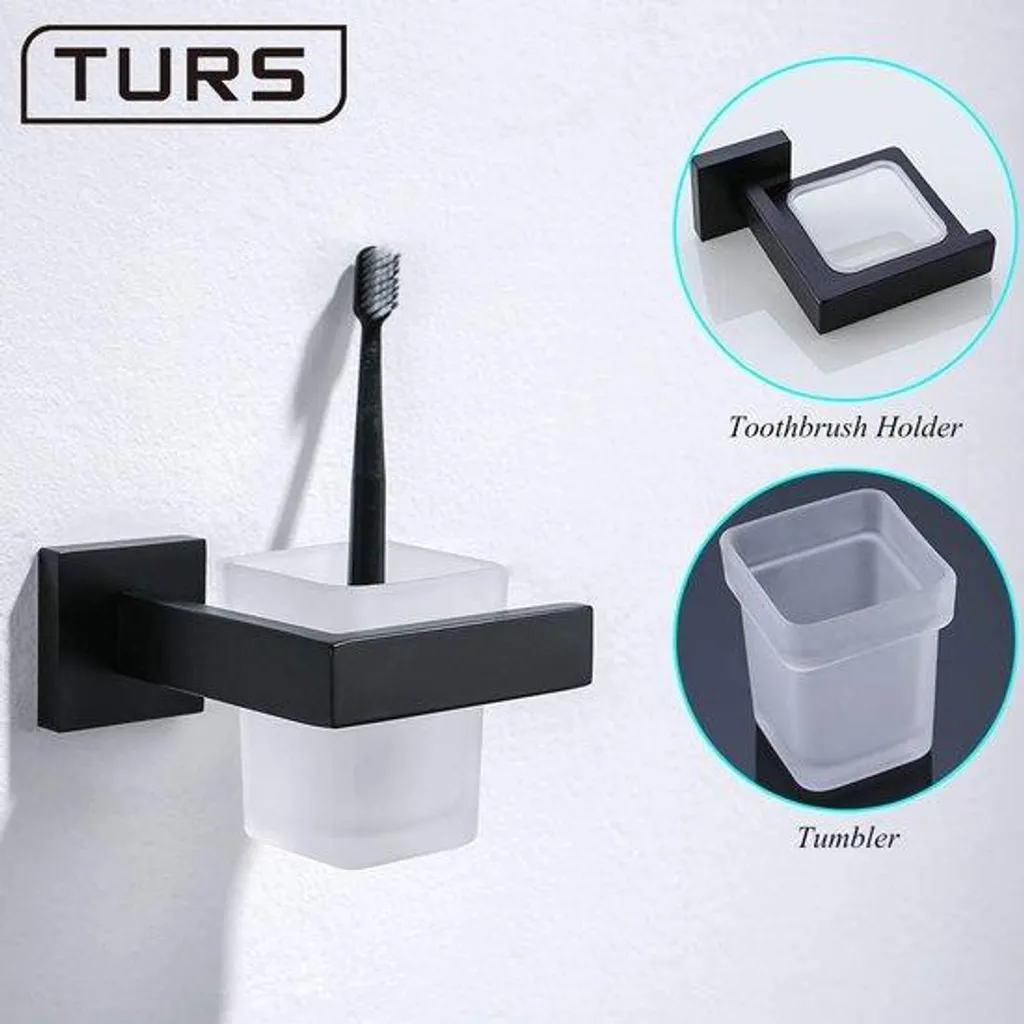 Porte-verre en inox noir mat avec finition carrée résistante à l'humidité