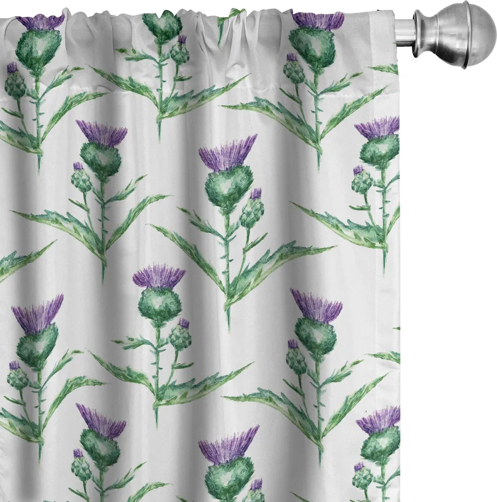 Tende ABAKUHAUS Botaniche Milk Thistle 75x225cm Effetto Acquerello