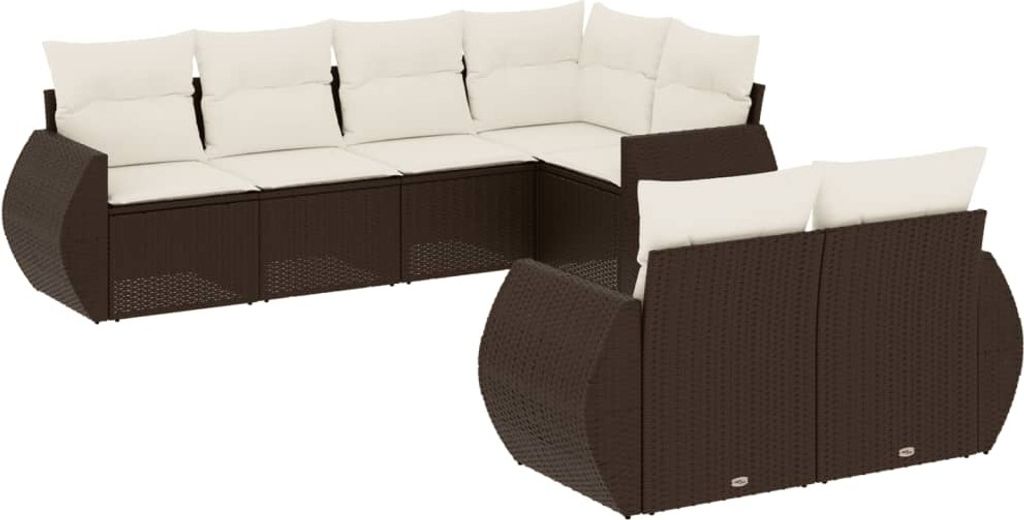 7-tlg. Garten-Sofagarnitur mit Kissen Braun Poly Rattan
