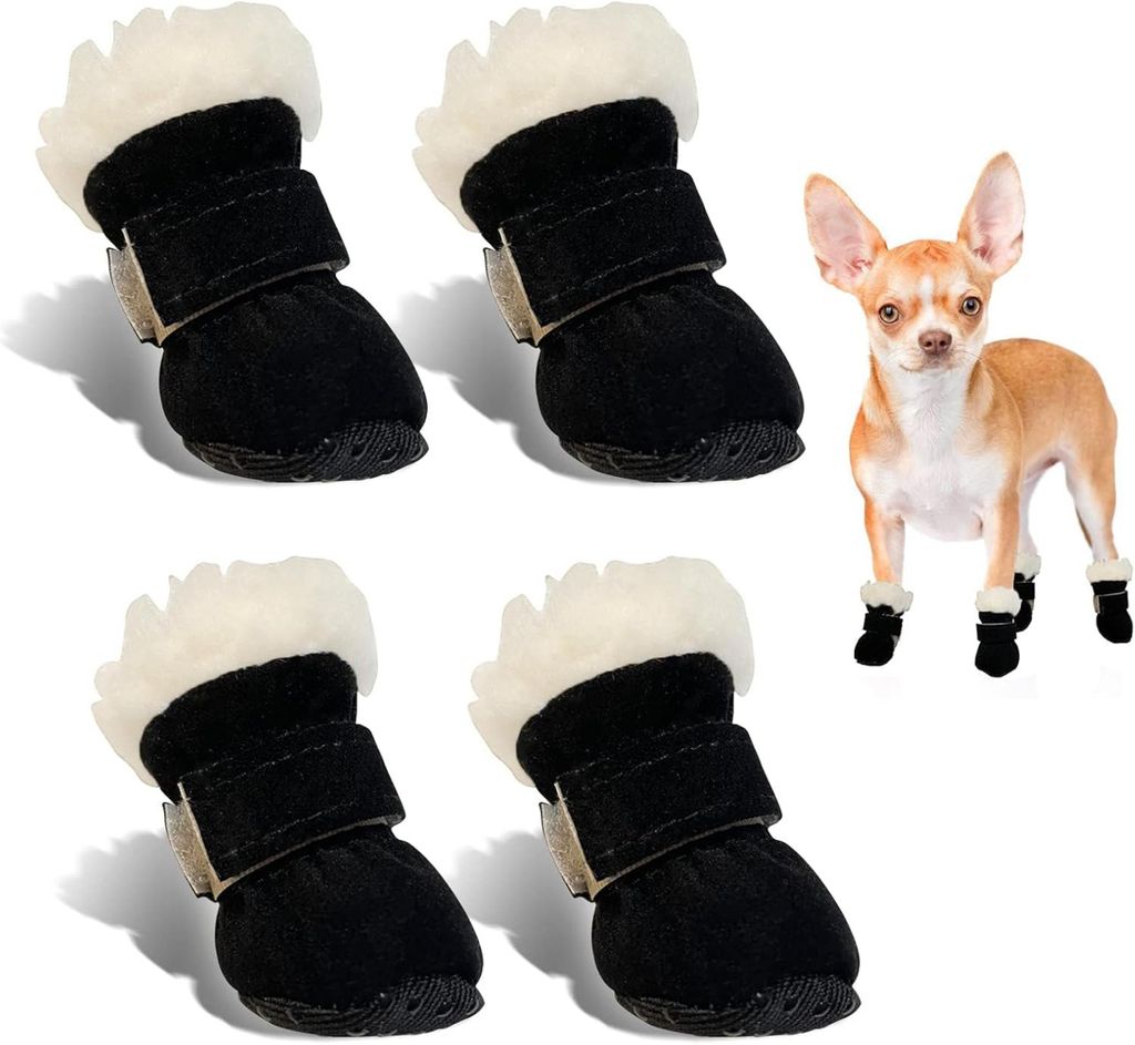 Hundeschuhe Pfotenschutz Winter, 4pcs Schneestiefel Hunde, HundeSchuhe Anti Rutsch, Rutschfest und Warm, Geeignet fš¹r Kleine und Mittelgro?e Hun...