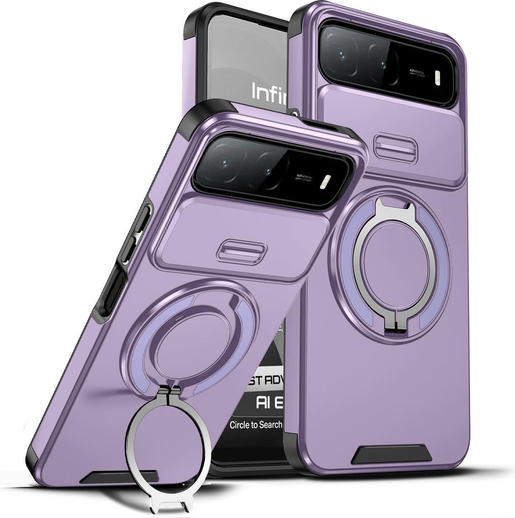 Handyhülle für Infinix Hot 60i 5G/Tecno Spark Go 2025 Dual-Layer Stoßfest Militär Hülle mit Dia Kameraschutz und Magnetisch Ring Ständer Lila