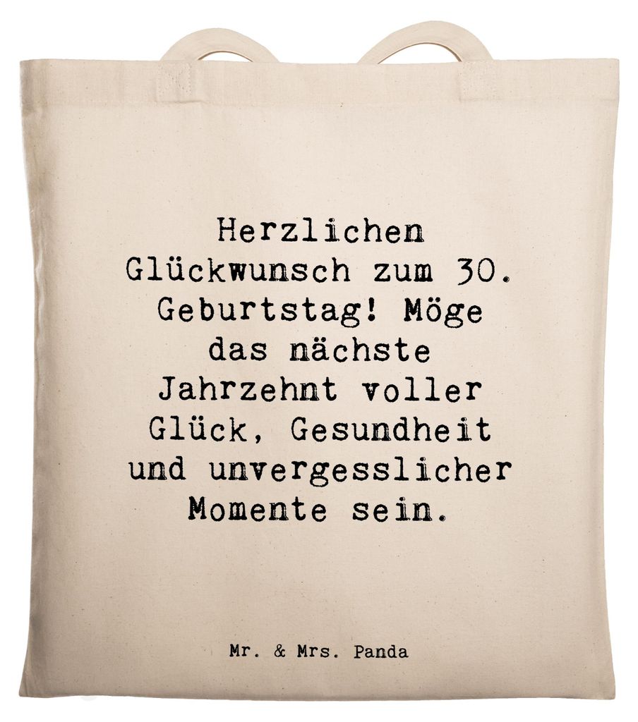Mr. & Mrs. Panda Shopping Tasche Spruch 30. Geburtstag Feier - Transparent - Geschenk, Alter, Stoffbeutel, 30 Jahre, Tote Bag, canvas, Laptoptasche...