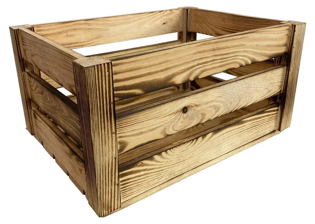 Caisse en bois flammé vintage 40x30x20 cm en pin massif pour décoration