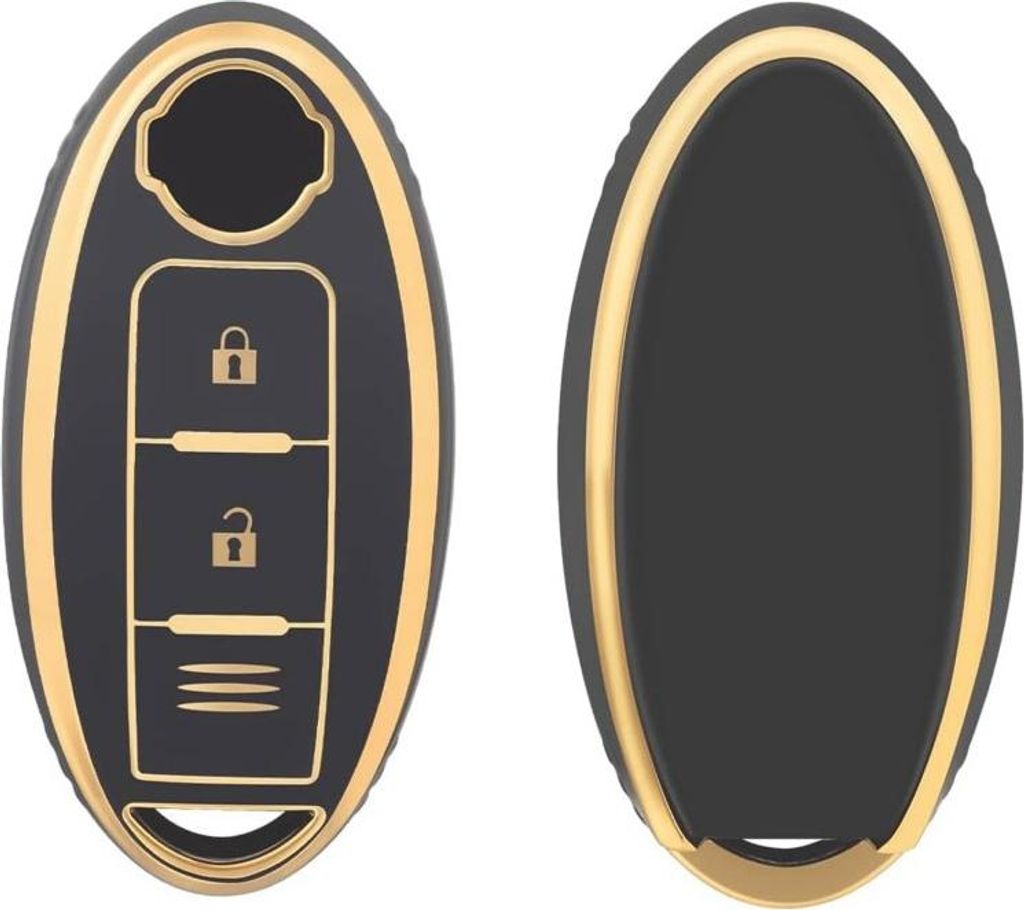 Dutch Shield - TPU Autoschlüssel Hülle für das Nissan Schlüssel - Schutzhülle Schlüsselhülle Cover A3C Gold, Schwarz