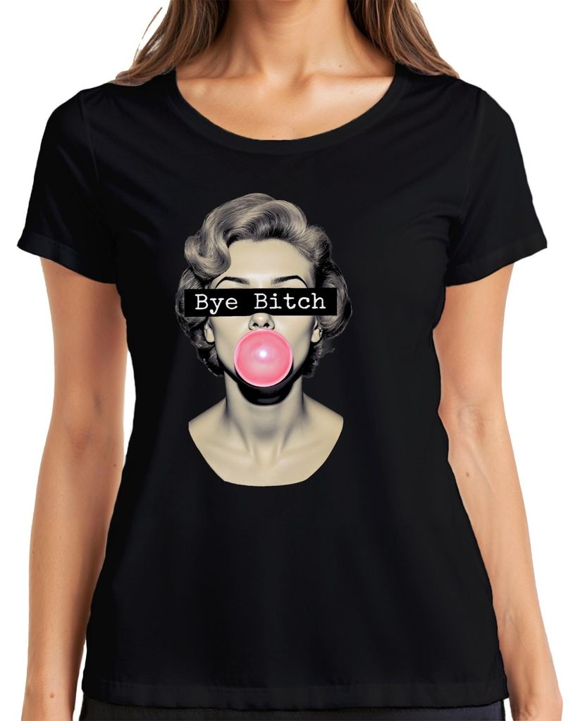 Bye Bitch Bubblegum Pop Art Retro Frau Rosa frech Geschenk Damen T-Shirt, Schwarz, XL