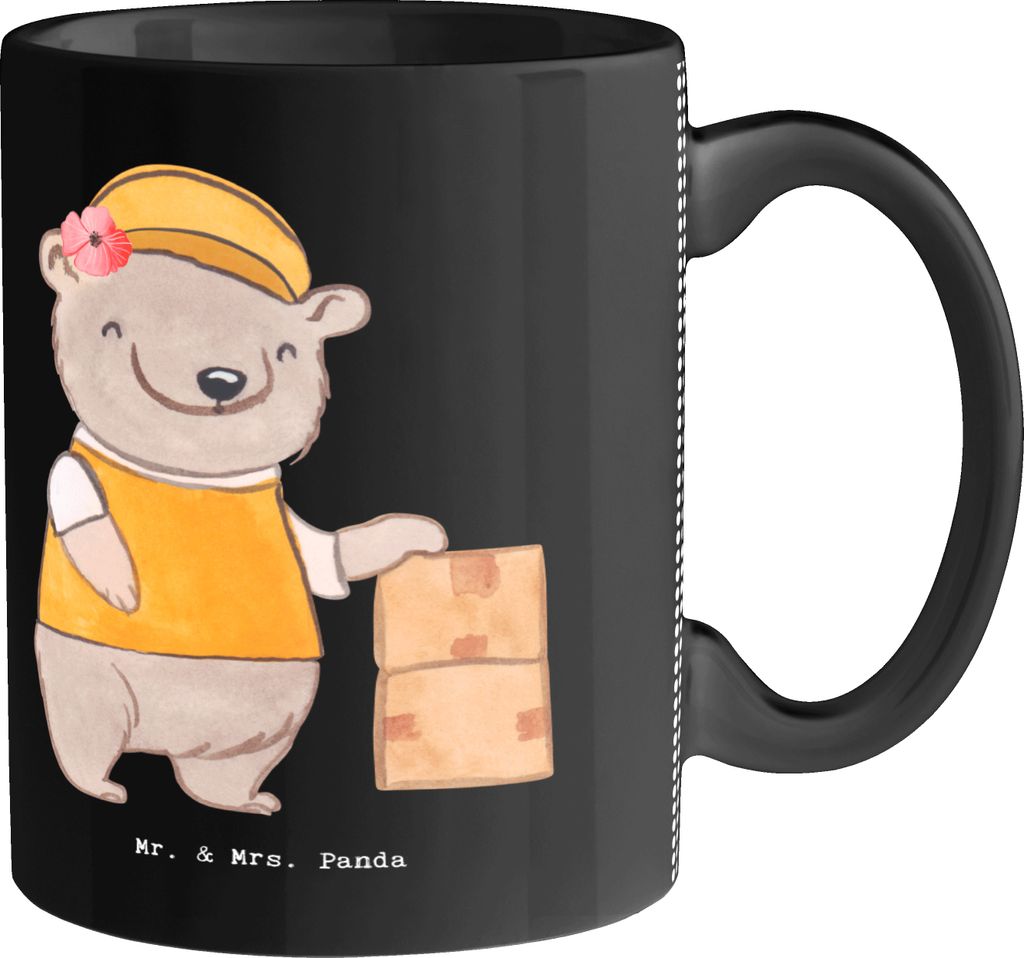 Mr. & Mrs. Panda Teetasse Fachlageristin Herz - Schwarz - Geschenk, Pott, Kaffeebecher, Umzug, Möbel Packen, Kartons, Lageristin, Tasse, Ausbildun...