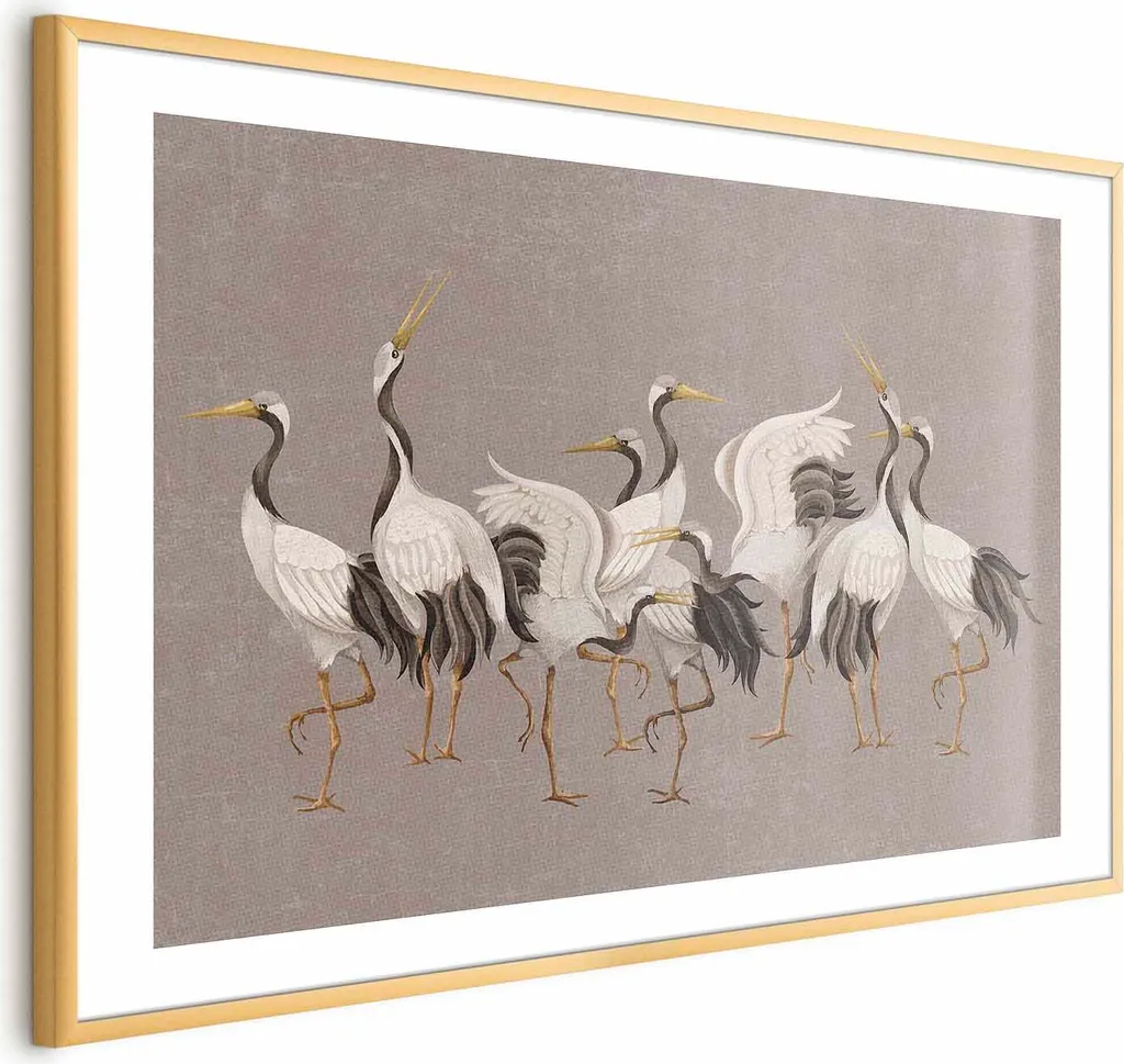 Offerta Poster Danza delle gru 90x60 cm Cornice Oro - Alta Qualità