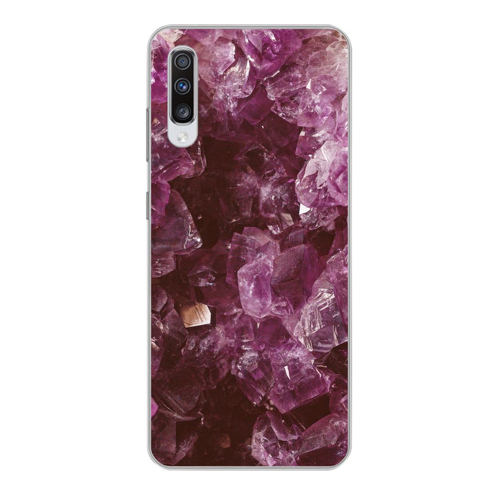 MuchoWow Handyhülle Schutzhülle Hülle für Samsung Galaxy A70 Edelsteine - Amethyst - Kristalle und Edelsteine Silikon Softcase Handy Hülle -...