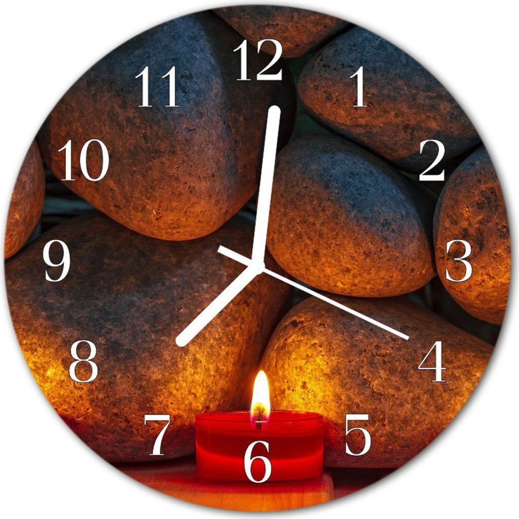 Glasuhr Wanduhr Küchenuhr Echt-Glas 30fi cm Steine grau