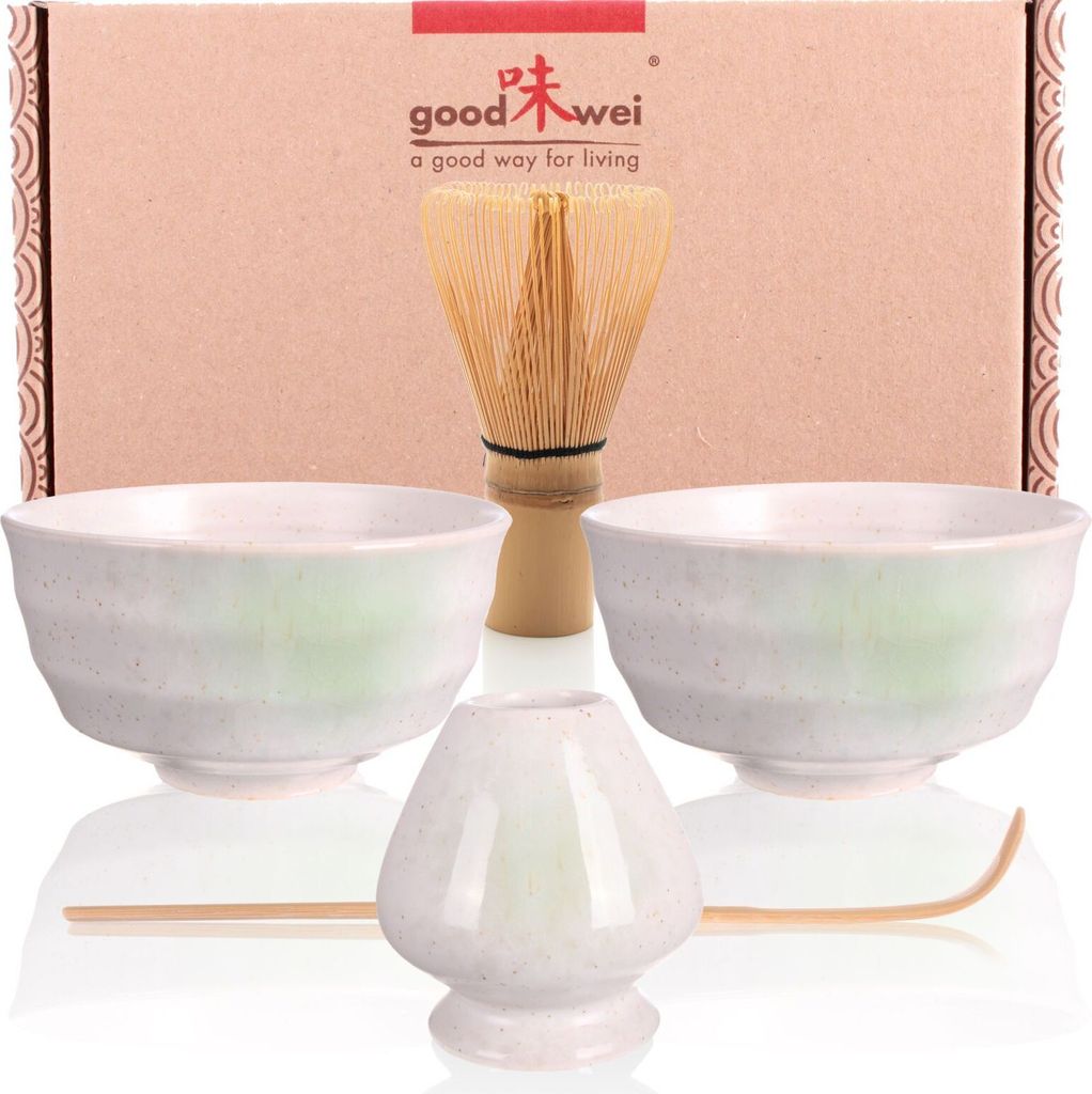 Matcha Duo Set "Shiro" mit 2 Schalen, Besen & Besenhalter – stilvolles Starterset für zwei Genießer der Matcha-Zeremonie