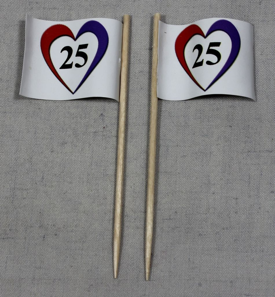 Party-Picker Flagge Herz 25 Silberhochzeit Papierfähnchen in Spitzenqualität 25 Stück Beutel