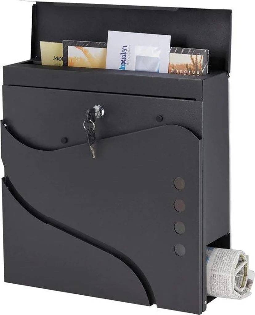 Boîte aux lettres design pour maison individuelle avec porte-revues noir