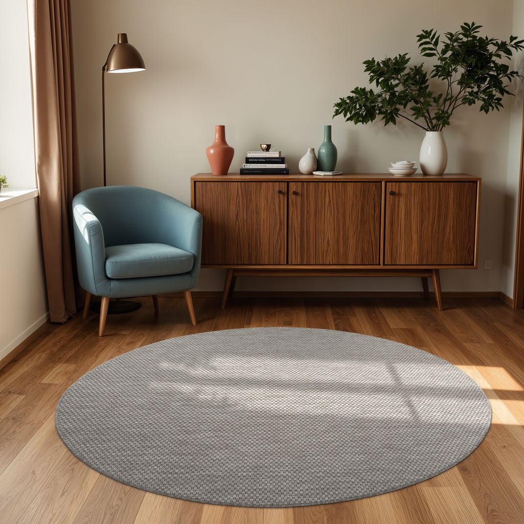 In- & Outdoor Teppich Flachgewebe einfarbig modern wetterfest für Terrasse Küche Grösse 80 cm Rund