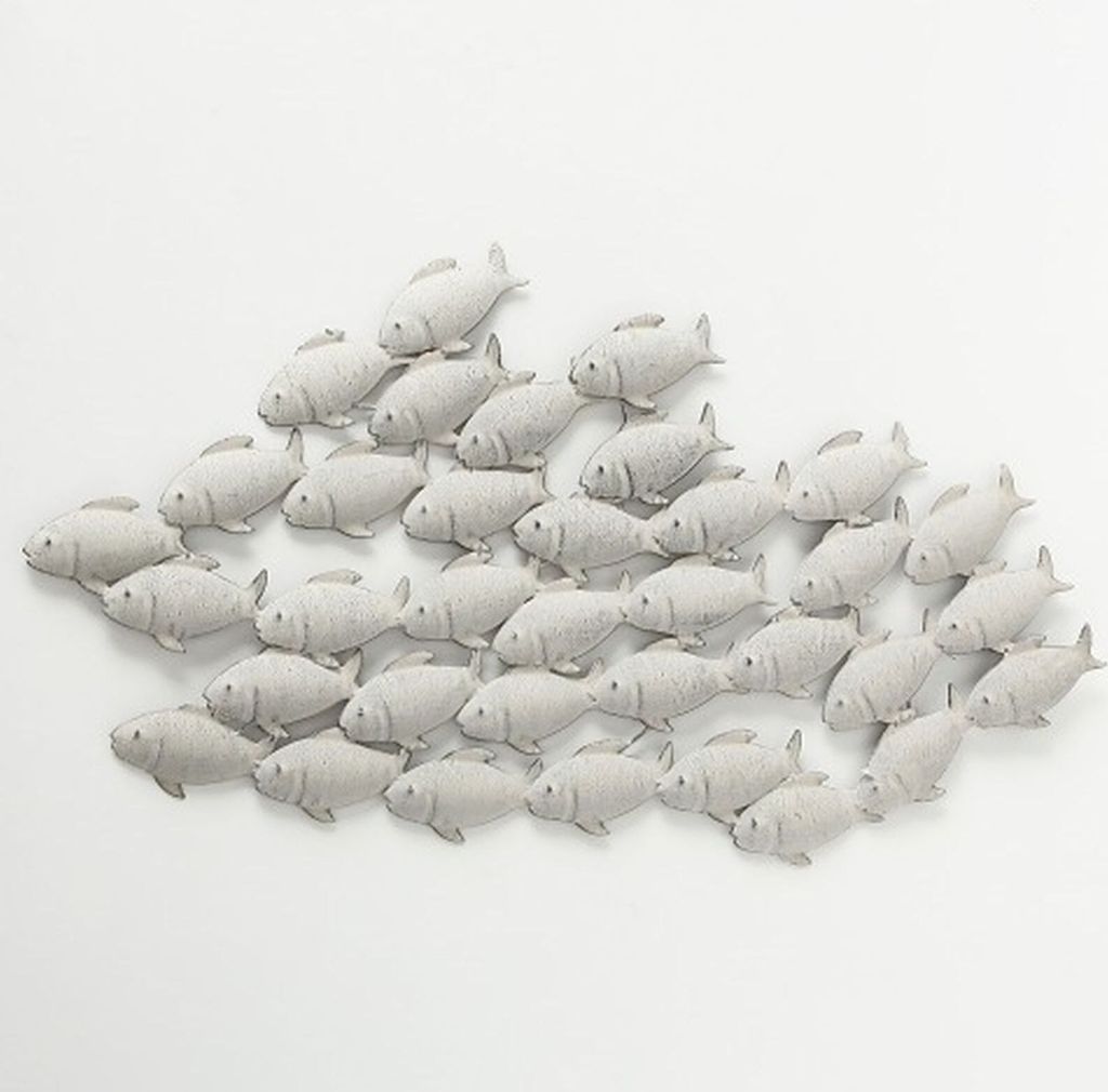 Wandobjekt Wandbild Wanddeko Fischschwarm grau Eisen L 97 Produktbild 23