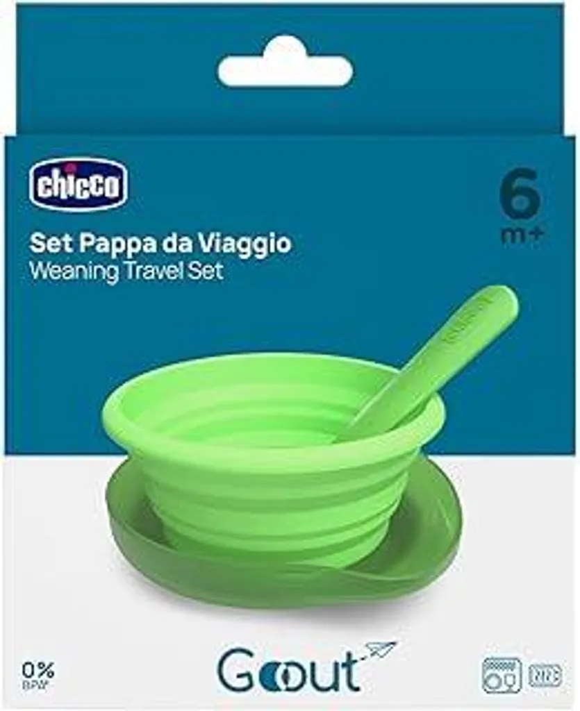 Chicco Kit Pappa da Viaggio 6m+ Silicone Verde: Piatto 250ml