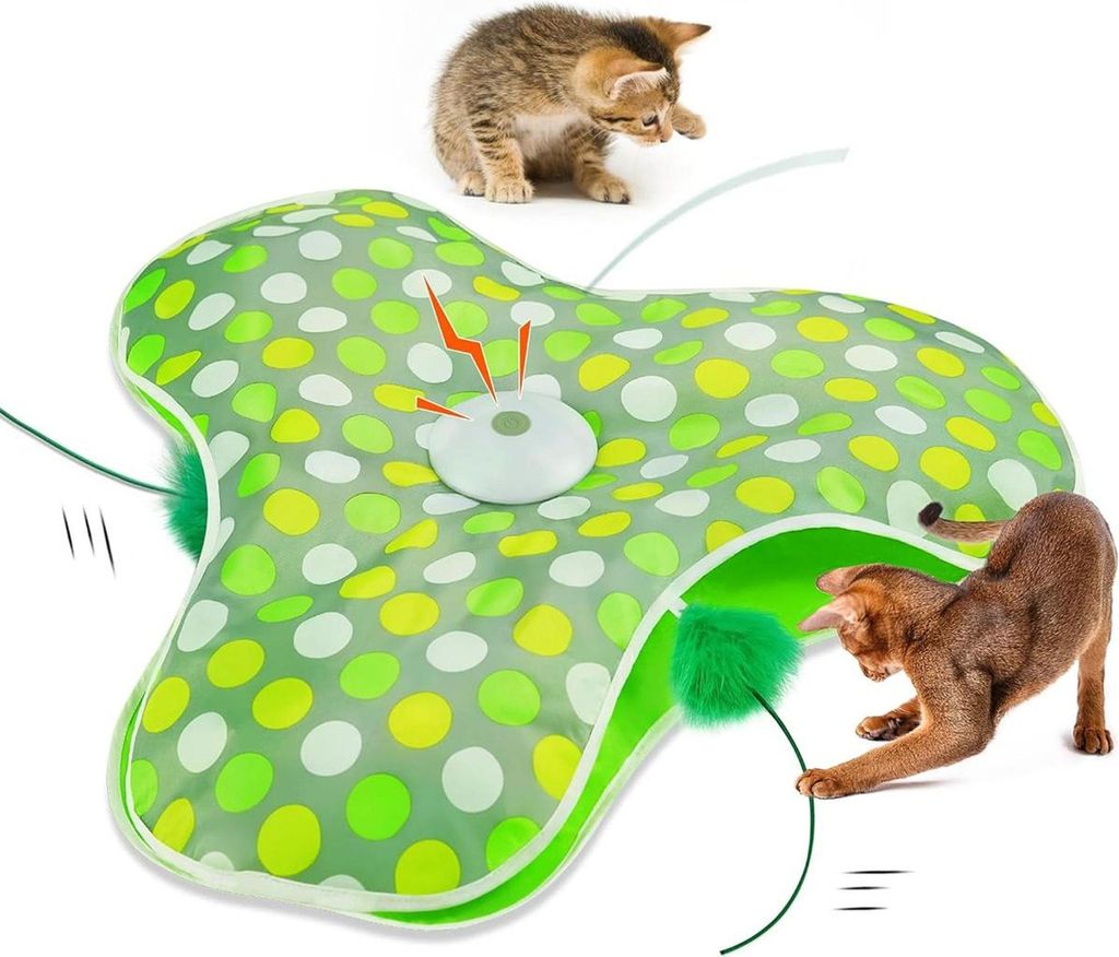 Interaktives elektrisches Katzenspielzeug, Intelligenzspielzeug mit abnehmbaren Federn, automatisches Mäusefang-Spiel, USB-aufladbar