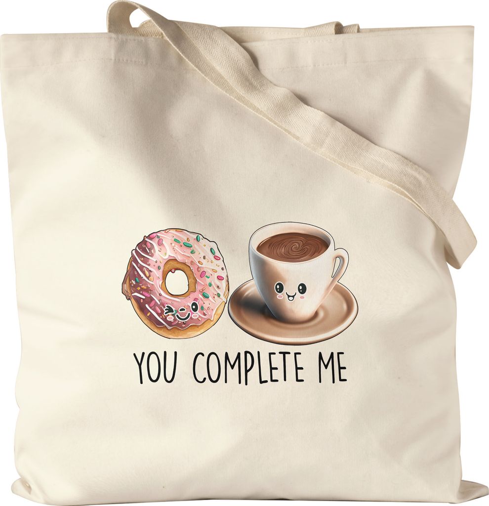 You Complete Me Jutebeutel Kaffee Donut Valentinstag Produktbild 