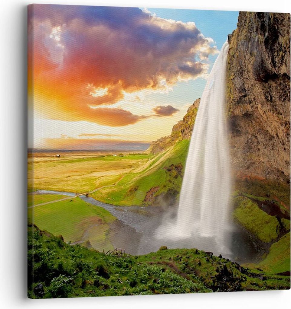 Bild auf Leinwand - Leinwandbild - Geologie island Wiese - 30x30cm - Wand Bild - Wanddeko - Leinwanddruck - Bilder - Kunstdruck - Wanddekoration - ...