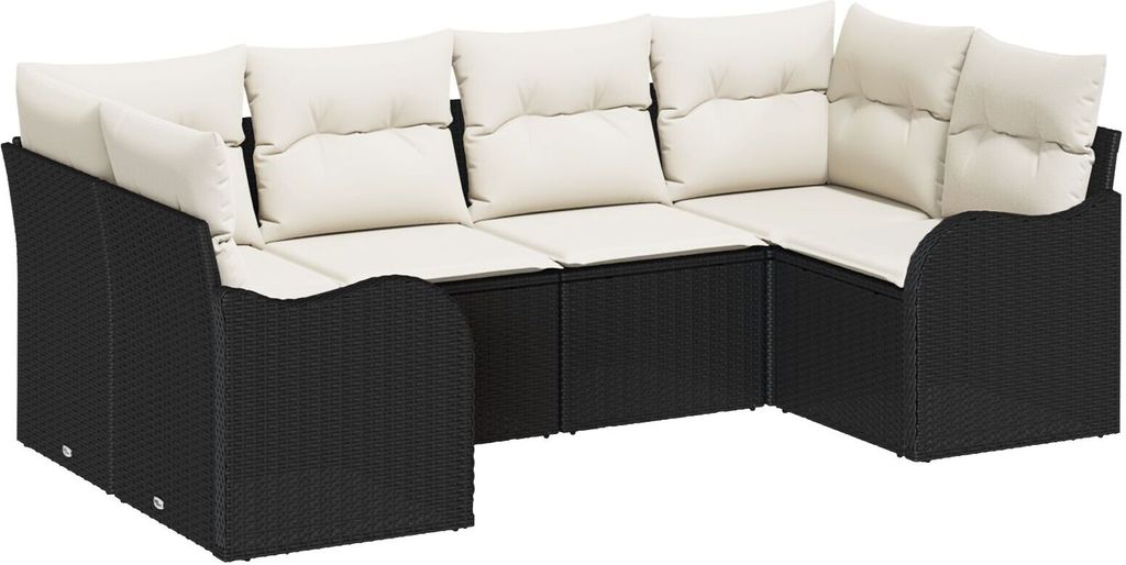 Möbel 6-teiliges Garten-Sofa-Set mit Kissen schwarz Poly-Rattan, 2-Sitzer Garten-Sofa mit Kissen schwarz Poly-Rattan - Gartensofas 3345837