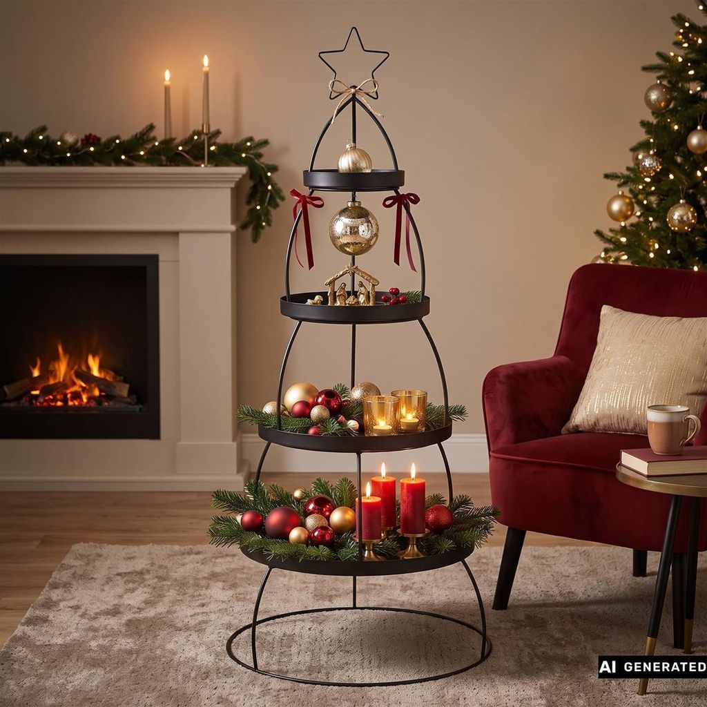 XXL Etagere "Tannenbaum" aus Metall, schwarz, Ø 56 x 132 Produktbild 