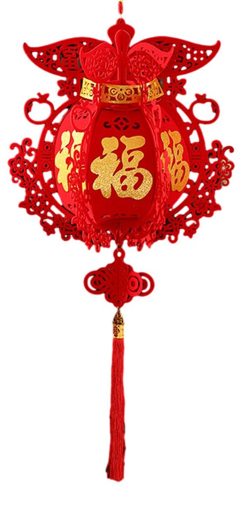 Laterne zum Jahr des Pferdes – Traditionelle chinesische Neujahrsdekoration mit „Fu“-Zeichen – Beflockter Stoff – Wasserfester Hängeschm...