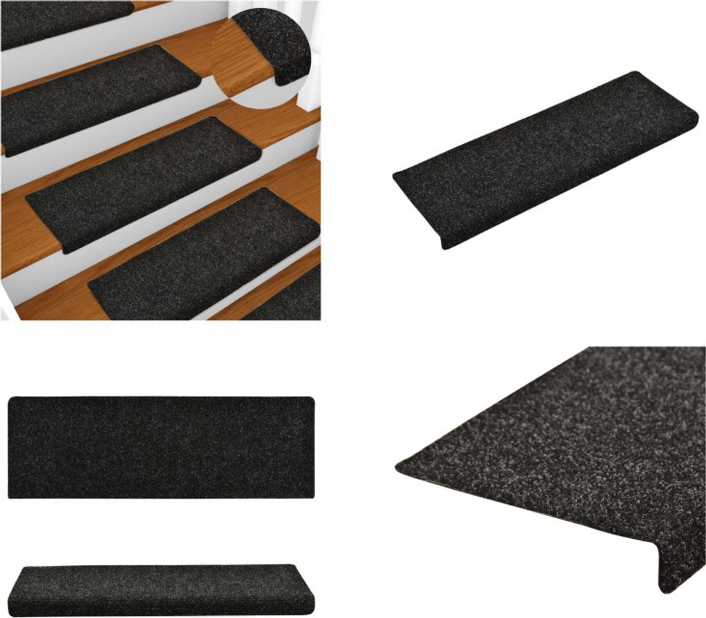 vidaXL Treppenmatten 15 Stk. Nadelvlies 65x21x4 cm Schwarz - Stufenmatte - Stufenmatten - Treppenmatten - Treppenstufenmatten