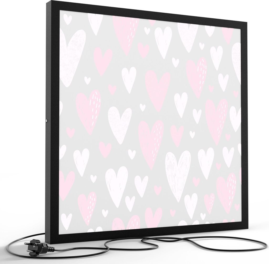 DEQORI LED-Bild & Lampe 60x60 cm Schwarz 'Herz an Herz' Leuchtbild LED Wandbild Leuchte