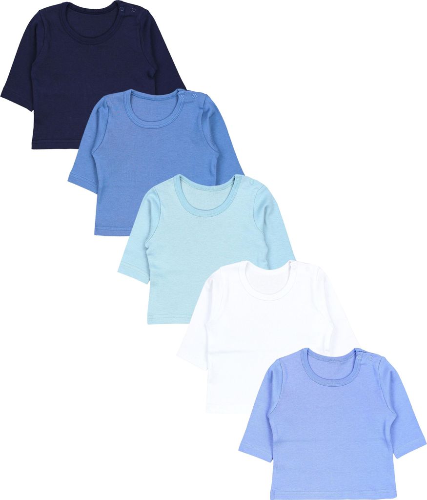 TupTam Baby Jungen Langarmshirt 5er Pack, Farbe: Blau-Mix Türkis Weiß Uni, Größe: 92