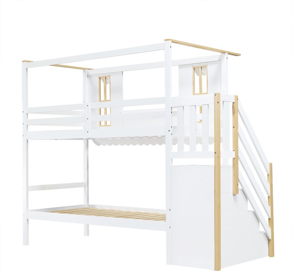 Merax Etagenbett 90x200 aus Holz mit Lattenrost, Kinderbett Produktbild 