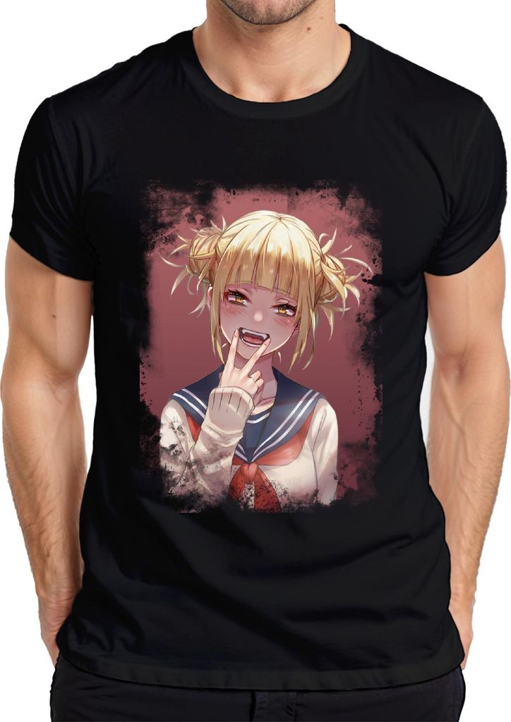 Himiko Toga Schulmädchen Seifuku Yandere Manga Porträt Vampir Herren T-Shirt, Schwarz, S