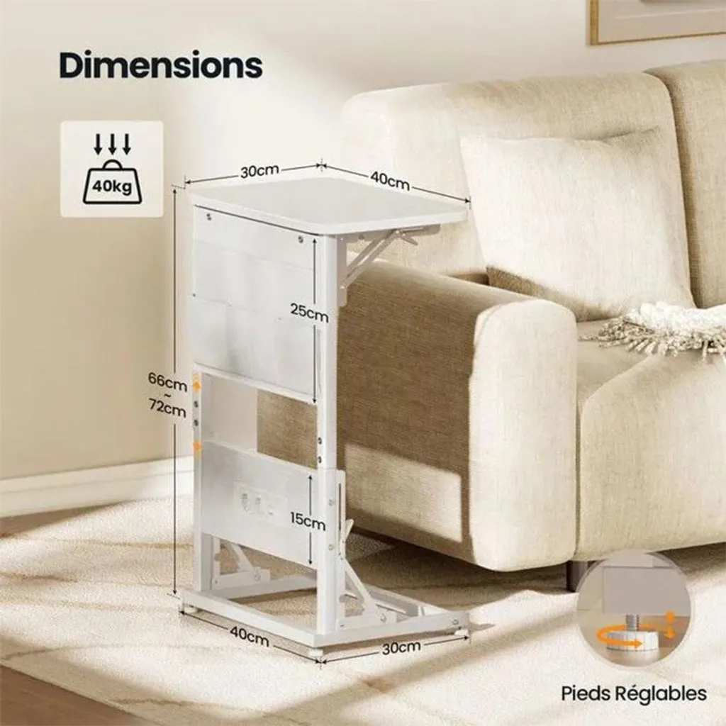 Table d'appoint 140139WH blanche avec rallonge électrique intégrée - 2