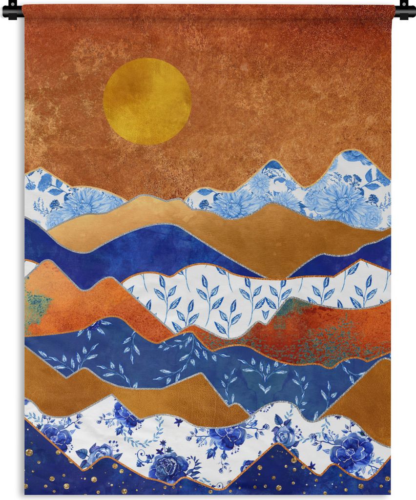 MuchoWow Wandteppich Wandbehang Delfter Blau - Muster - Gold 60x80 cm Tapisserie Dekoration Wandtuch - Decke - Wandtücher - Wohne