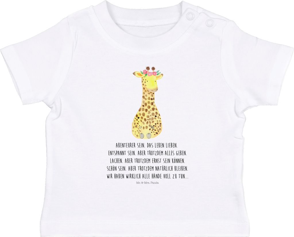 Mr. & Mrs. Panda T-Shirt Giraffe Blumenkranz 0. - 6. Monat - Weiß - Geschenk, Babyshirt, Freundin, Afrika, Baby Baumwollshirt, Abenteurer, Selbstl...