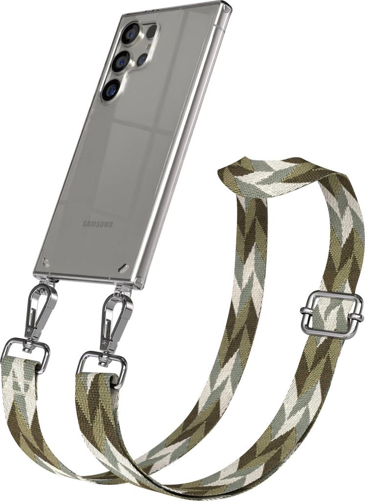 EAZY CASE Handykette - Verstellbarer Trageriemen kompatibel mit Samsung Galaxy S24 Ultra, Handykordel mit transparenter Silikon-Hülle, Karabiner S...