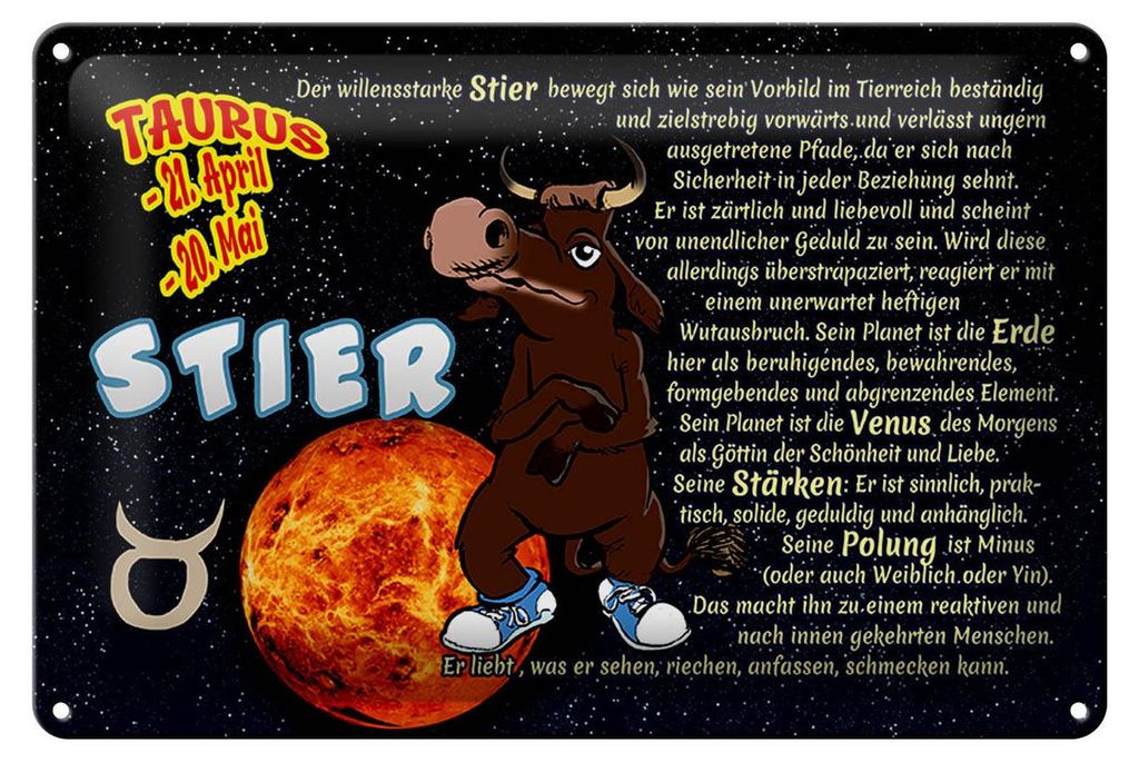 Blechschild Sternzeichen 30x20cm Stier Planet Venus