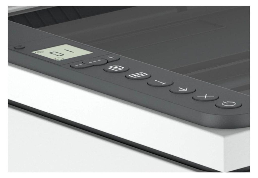A close-up view of the control panel of a printer.