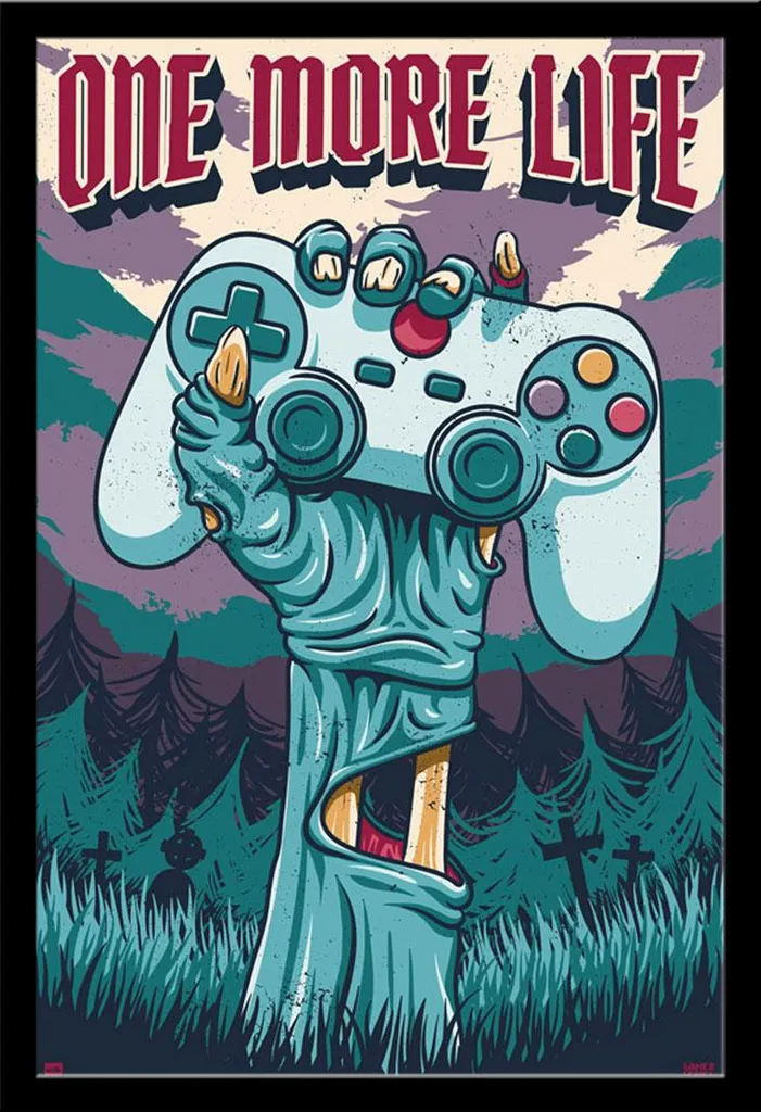 Poster encadré One More Life Nintendo cadre bois noir et vitre acrylique