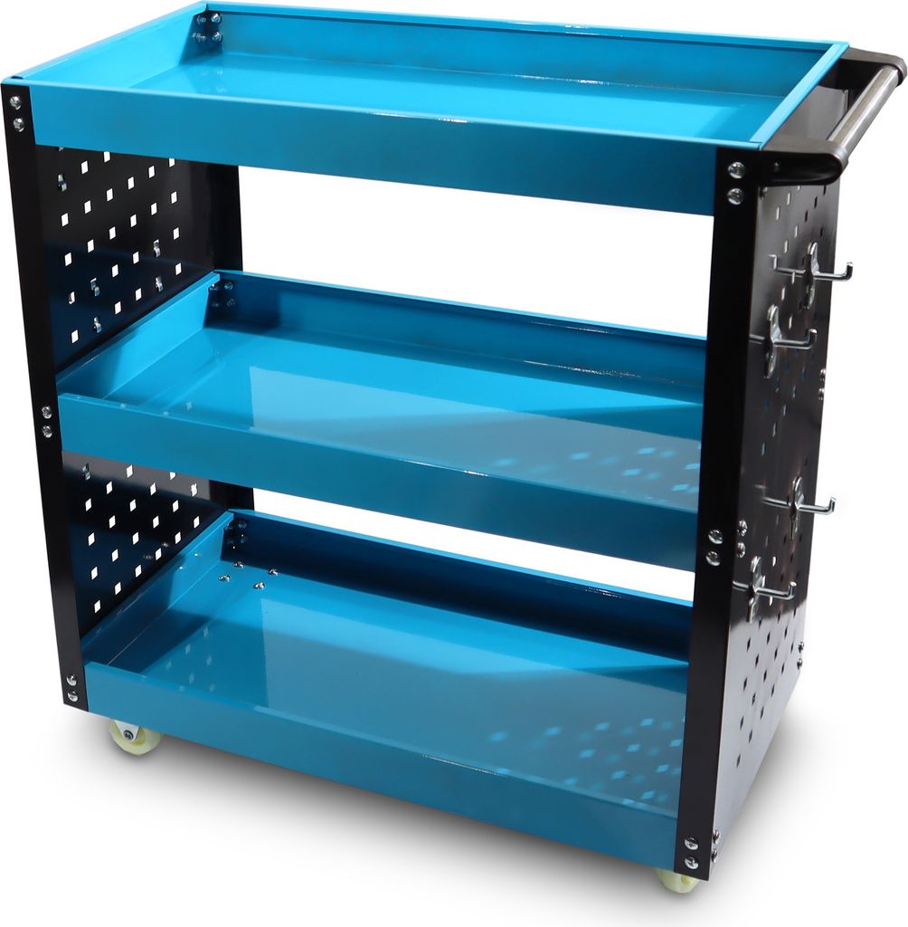 Bituxx Werkstattwagen – Rollwagen mit Lochwand, Werkzeughalter, 3 Etagen & 4 Rollen MS-19509