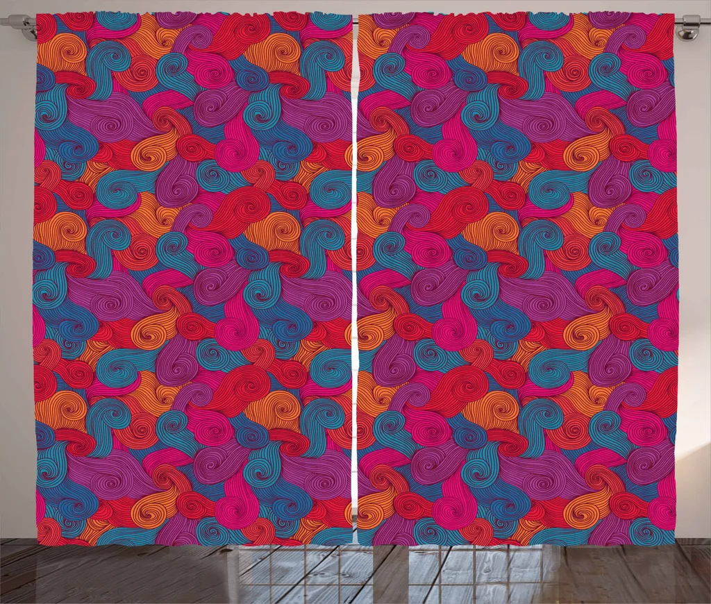 ABAKUHAUS Tenda rustica astratta, riccioli colorati, tenda con passanti e ganci per camera da letto, 280 x 225 cm, multicolore