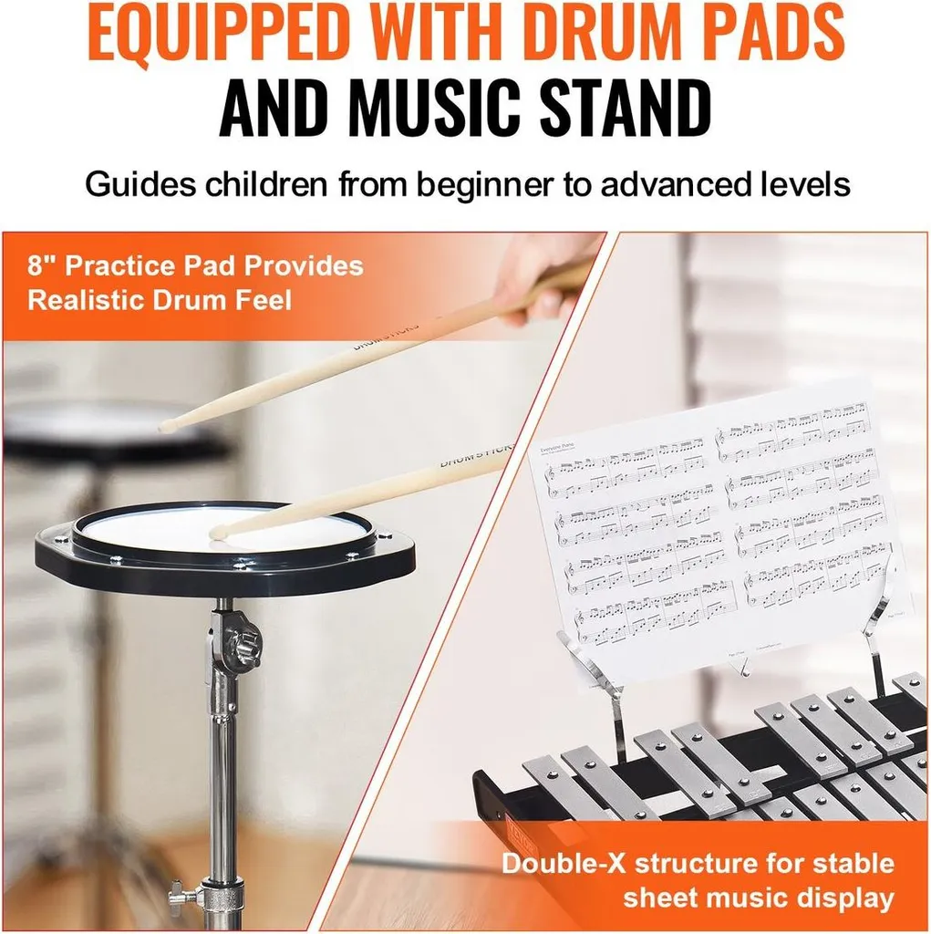 Glockenspiel 30 Notes Kit complet avec support, maillets et pad d'entraînement