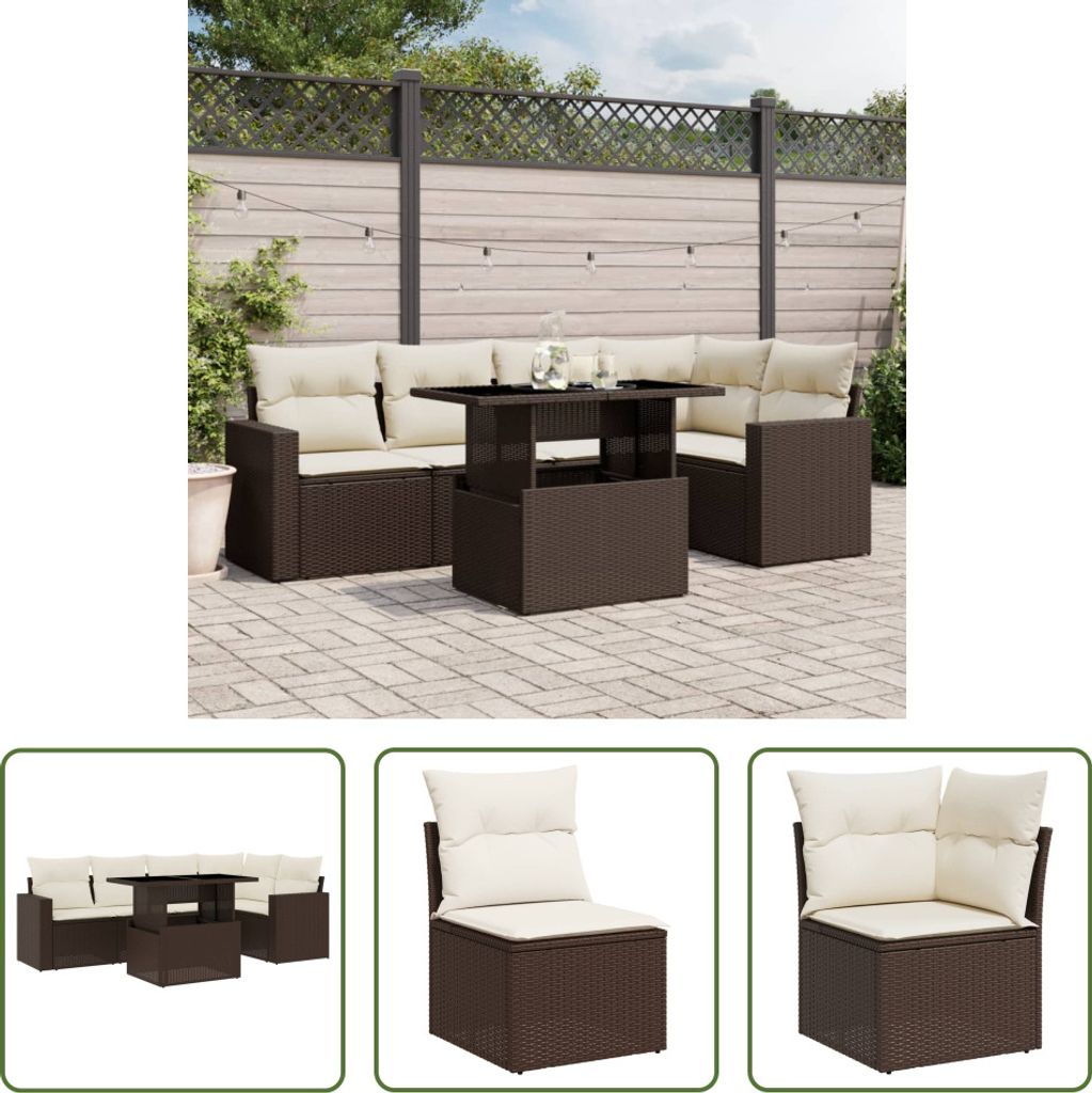 The Living Store 6-tlg. Garten-Sofagarnitur mit Kissen Braun Poly Rattan