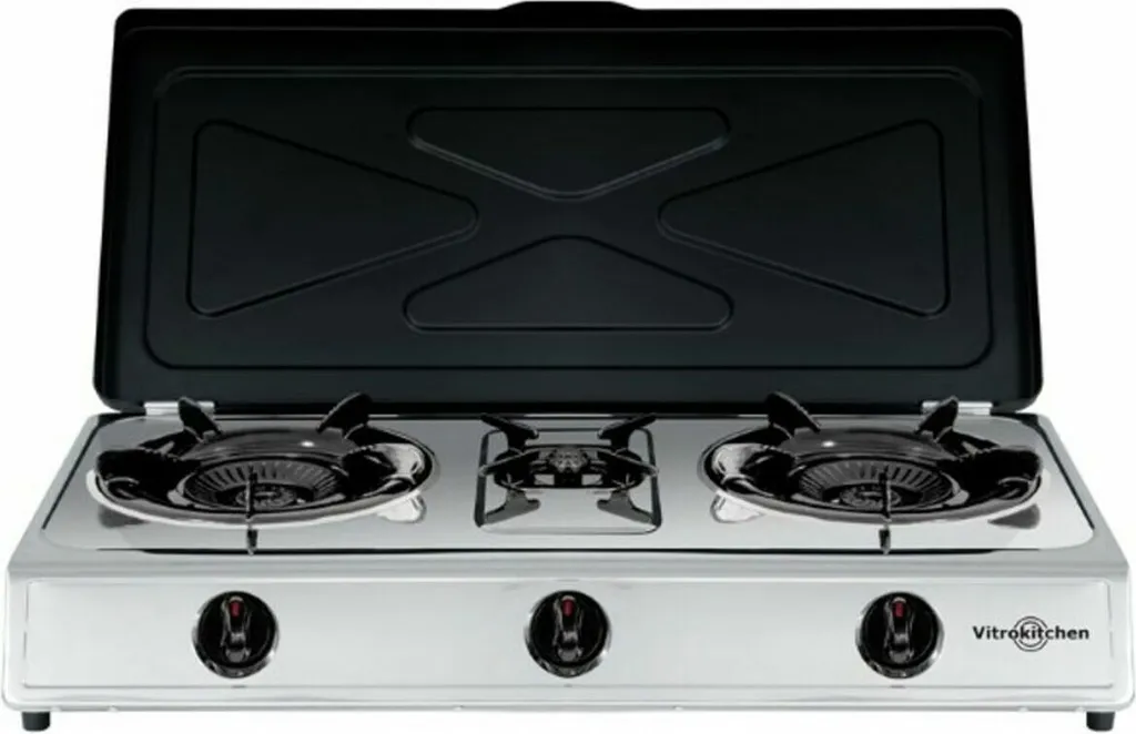 Réchaud à gaz portable 3 feux Vitrokitchen Blanc pour cuisine extérieure