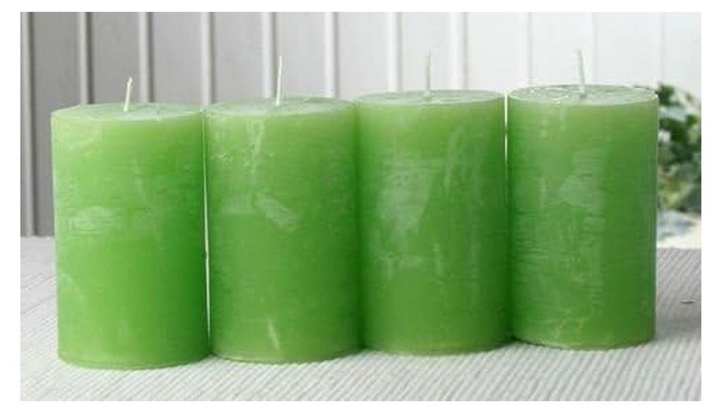 4x Rustik-Stumpenkerze, 8 x 5 cm Ø, Apfelgrün