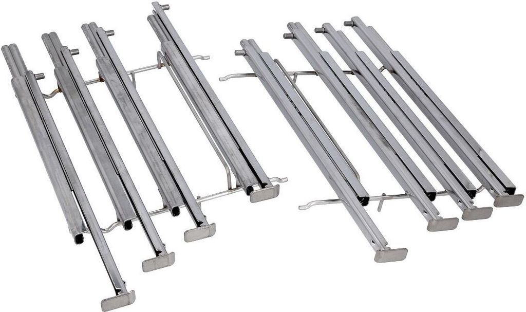 A set of metal oven rack glide rails.