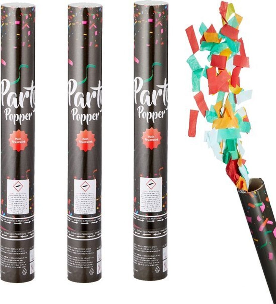 XL-Party-Popper gefüllt mit Luftschlangen und Konfetti – 3 Tuben