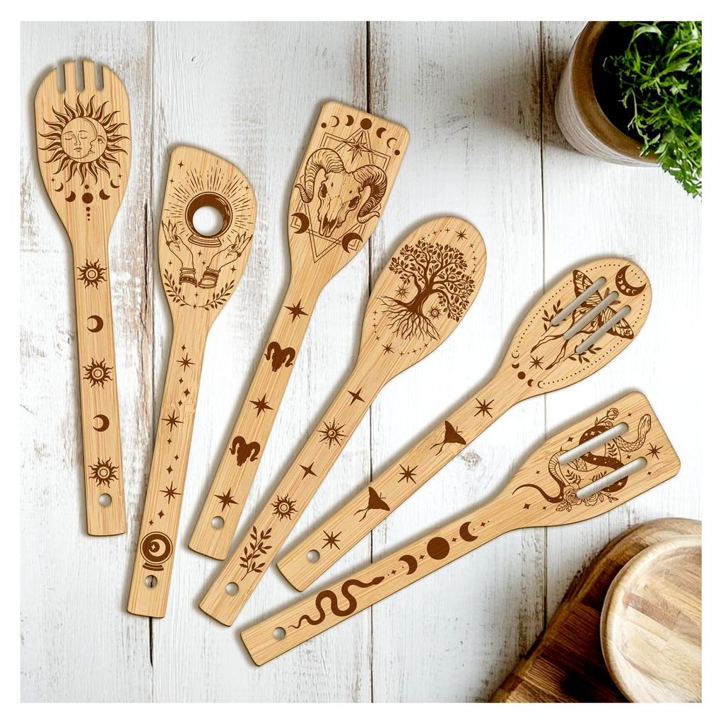 6-teiliges Küchenutensilien-Set aus Holz, spülmaschinenfester Pfannenwender, Holzkochlöffel, ideales Geschenk für Frauen zur Einweihung